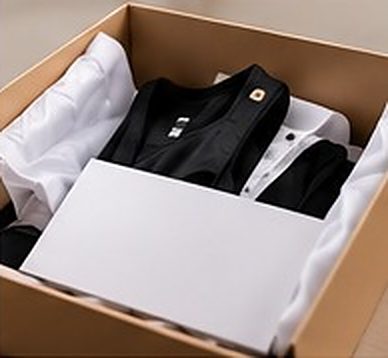 Illustrative image of garments being packed in a box
