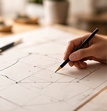 Illustrative image of a hand drawing a garment pattern